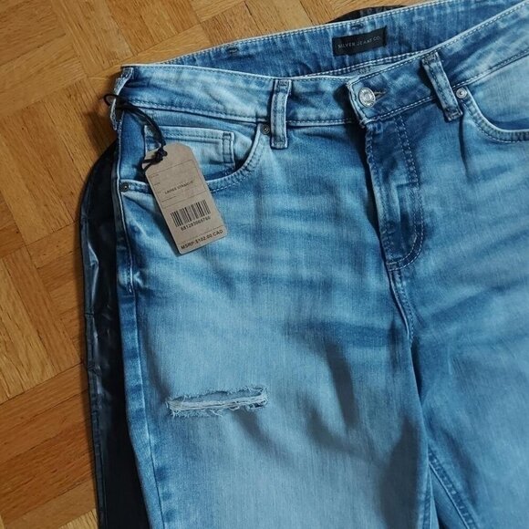 Y2K Cool-Girl Vibes Silver Jeans Straight Leg Ripped Denim High-Rise Fit W34xL31 - Picture 2 of 6